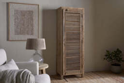 nkuku Ibo Reclaimed Wood Slatted Cabinet - Storage Furniture - Tall - Natural