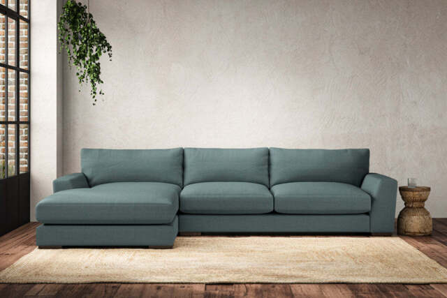 nkuku Guddu Large Left Hand Chaise Sofa - Make To Order - Recycled Cotton Teal - Recycled Cotton Airforce