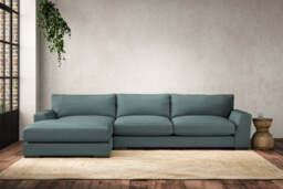 nkuku Guddu Large Left Hand Chaise Sofa - Make To Order - Recycled Cotton Teal - Recycled Cotton Airforce