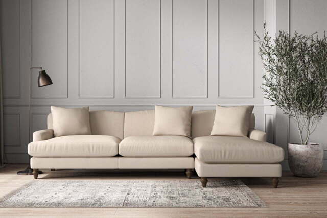 nkuku Deni Right Hand Chaise Sofa - Make To Order - Grand - Recycled Cotton Natural