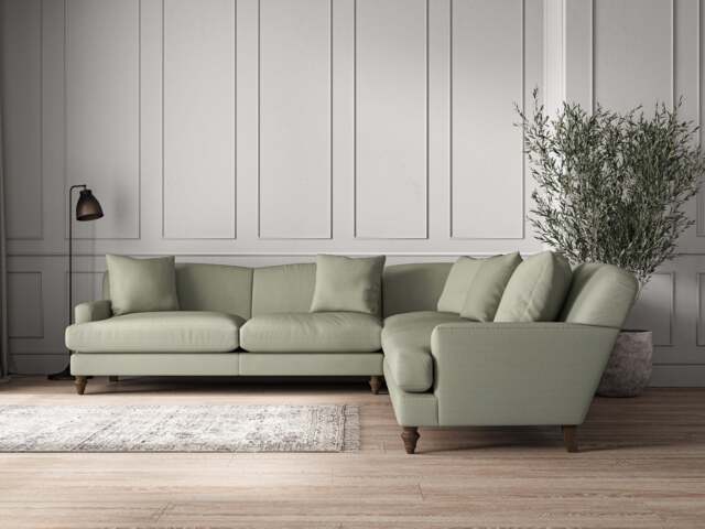 nkuku Deni Corner Sofa - Make To Order - Grand - Recycled Cotton Seaspray