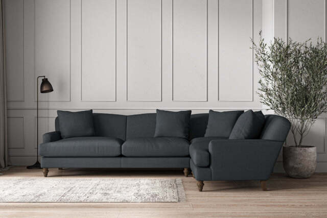 nkuku Deni Right Hand Corner Sofa - Make To Order - Grand - Recycled Cotton Thunder