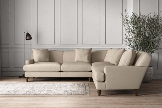 nkuku Deni Large Corner Sofa - Make To Order - Recycled Cotton Stone - No Colour