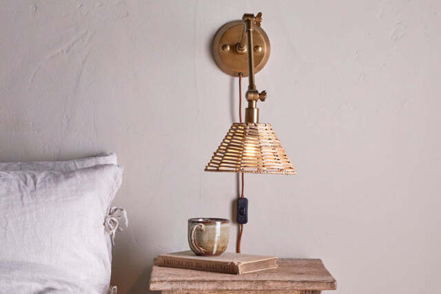nkuku Noko Rattan Wall Lamp - Lights - One Size - Natural & Antique Brass