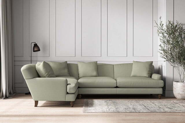 nkuku Deni Left Hand Corner Sofa - Make To Order - Grand - Recycled Cotton Seaspray