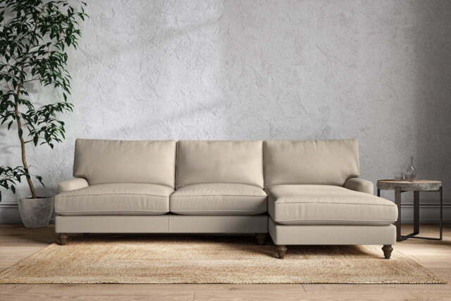 nkuku Marri Right Hand Chaise Sofa - Make To Order - Grand - Recycled Cotton Stone