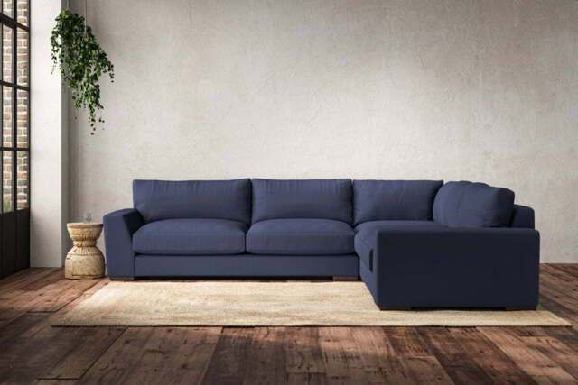 nkuku Guddu Large Right Hand Corner Sofa - Make To Order - Recycled Cotton Navy - No Colour