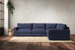 nkuku Guddu Large Right Hand Corner Sofa - Make To Order - Recycled Cotton Navy - No Colour