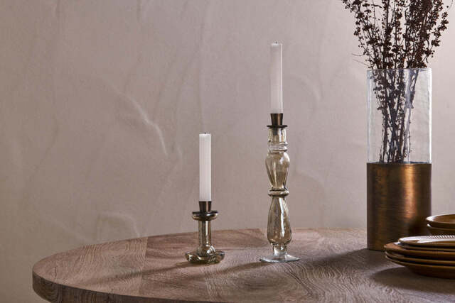 nkuku Tharad Recycled Glass Candle Holder - Candles Holders & Lanterns - Tall - Smoke