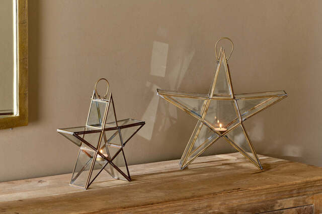 nkuku Sanwi Standing Star Brass - Christmas Decorations - Antique Brass - Small 26.5 x 28 x 7 cm