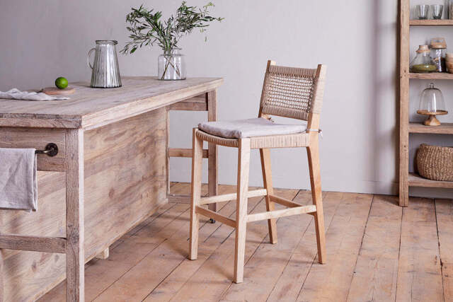 nkuku Aamani Mango Wood & Cord Counter Dining Chair - Seating - One Size - Natural