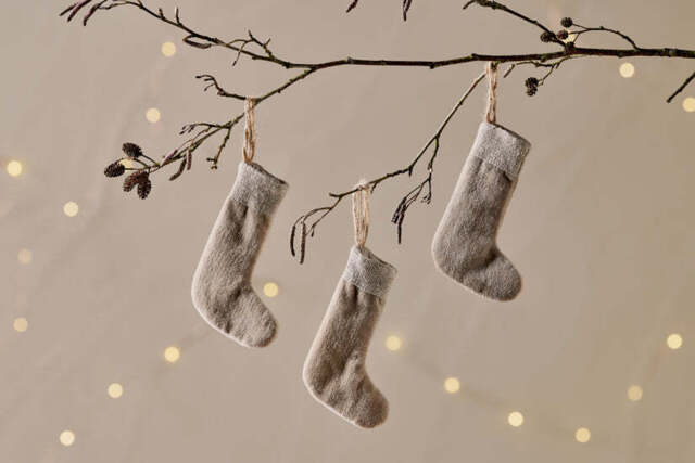 nkuku Karru Cotton Velvet Mini Stocking Set Of 3 - Christmas Decorations - Light Grey