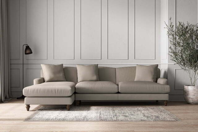 nkuku Deni Left Hand Chaise Sofa - Make To Order - Grand - Recycled Cotton Flax