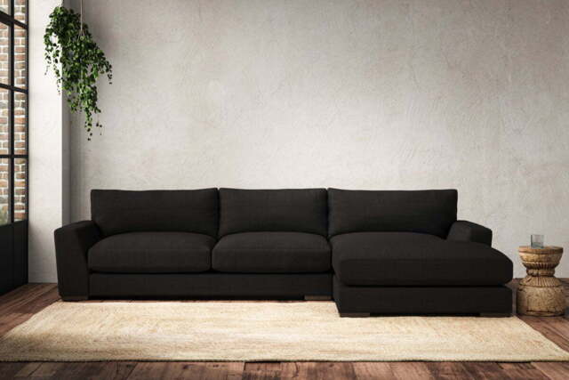 nkuku Guddu Large Right Hand Chaise Sofa - Make To Order - Brera Linen Charcoal - No Colour