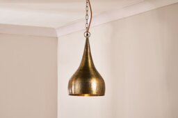 nkuku Quinn Hammered Metal Pendant - Lights - Small - Antique Brass