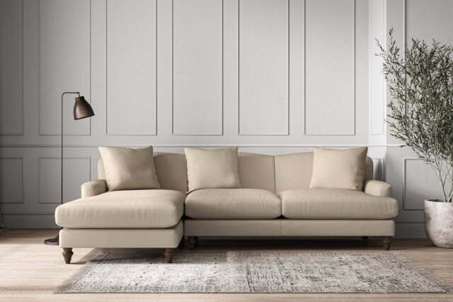 nkuku Deni Large Left Hand Chaise Sofa - Make To Order - Recycled Cotton Stone - No Colour