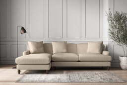 nkuku Deni Large Left Hand Chaise Sofa - Make To Order - Recycled Cotton Stone - No Colour