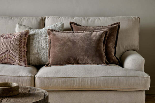 nkuku Renwal Velvet & Linen Cushion Cover - Textiles - Brown - 60 x 40 cm