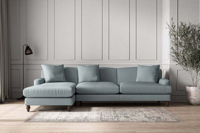 nkuku Deni Left Hand Chaise Sofa - Make To Order - Grand - Recycled Cotton Horizon