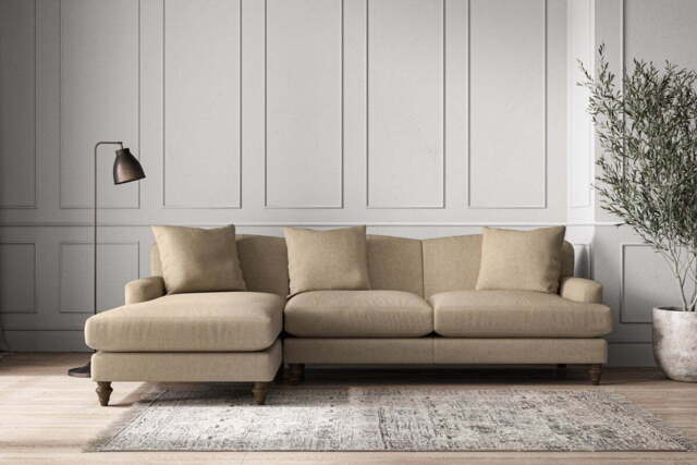 nkuku Deni Left Hand Chaise Sofa - Make To Order - Large - Brera Linen Pebble