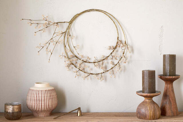 nkuku Tanu Layered Mango Wood Beaded Wreath - Christmas Decorations - One Size - Brass & Natural