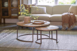 nkuku Aasha Carved Mango Wood & Iron Nesting Coffee Tables Set Of 2 - Tables - Natural