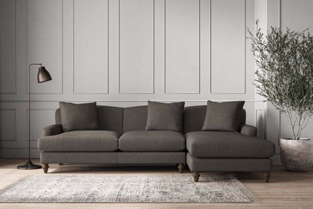 nkuku Deni Large Right Hand Chaise Sofa - Make To Order - Brera Linen Granite - No Colour