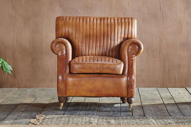 nkuku Narwana Ribbed Leather Armchair - Seating - One Size - Aged Leather