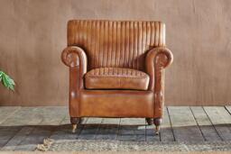 nkuku Narwana Ribbed Leather Armchair - Seating - One Size - Aged Leather