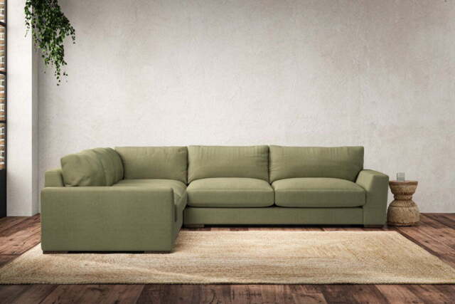 nkuku Guddu Large Left Hand Corner Sofa - Make To Order - Brera Linen Sage - No Colour