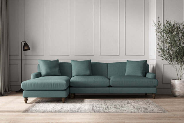 nkuku Deni Left Hand Chaise Sofa - Make To Order - Grand - Recycled Cotton Airforce