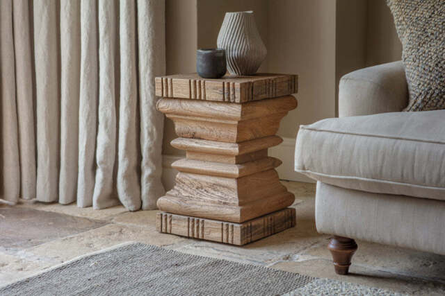 nkuku Disha Carved Mango Wood Side Table - Tables - One Size - Natural