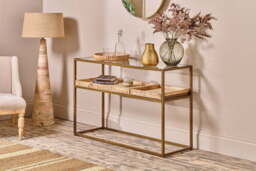 nkuku Luzon Iron & Mango Wood Display Console Table - Tables - One Size - Brass