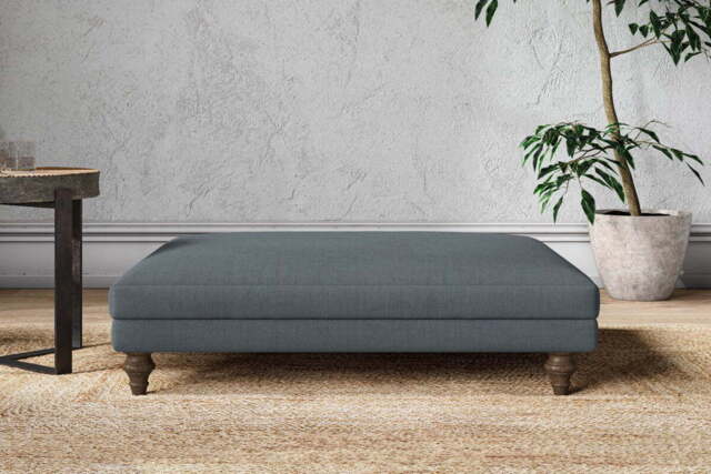 nkuku Marri Grand Dining Footstool - Make To Order - Brera Linen Dusk - Recycled Cotton Stone