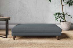 nkuku Marri Grand Dining Footstool - Make To Order - Brera Linen Dusk - Recycled Cotton Stone