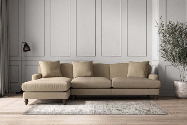 nkuku Deni Left Hand Chaise Sofa - Make To Order - Grand - Brera Linen Pebble