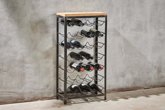 nkuku Obra Industrial Wine Rack - Storage Furniture - Large - Mango Wood And Iron