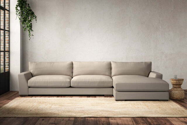 nkuku Guddu Right Hand Chaise Sofa - Make To Order - Grand - Recycled Cotton Stone