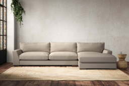nkuku Guddu Right Hand Chaise Sofa - Make To Order - Grand - Recycled Cotton Stone