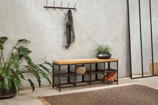 nkuku Hasa Industrial Storage Bench - Seating - One Size - Iron & Mango Wood