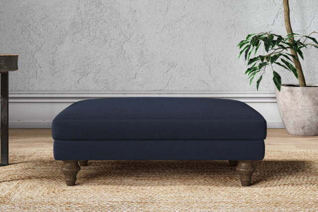 nkuku Marri Dining Footstool - Make To Order - Medium - Brera Linen Indigo