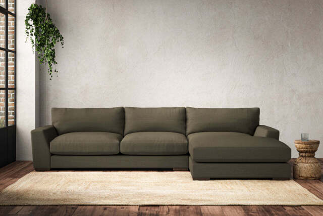 nkuku Guddu Right Hand Chaise Sofa - Make To Order - Large - Recycled Cotton Fatigue