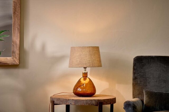 nkuku Baba Recycled Glass Lamp - Lamps - Small Wide - Burnt Amber