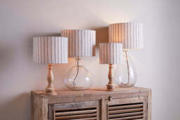 nkuku Sanja Cotton Stripe Lampshade - Shades - Small - Off White & Grey