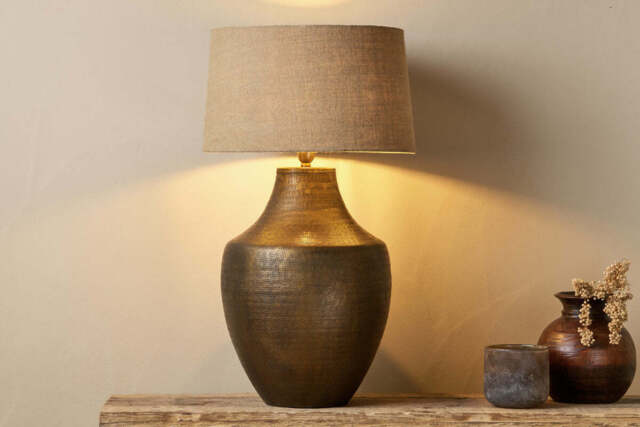 nkuku Tanda Etched Statement Table Lamp - Lamps - Large - Antique Brass