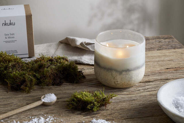 nkuku Sea Salt & Moss 3 Wick Scented Candle - Candles & Home Fragrance - Aged Smoke