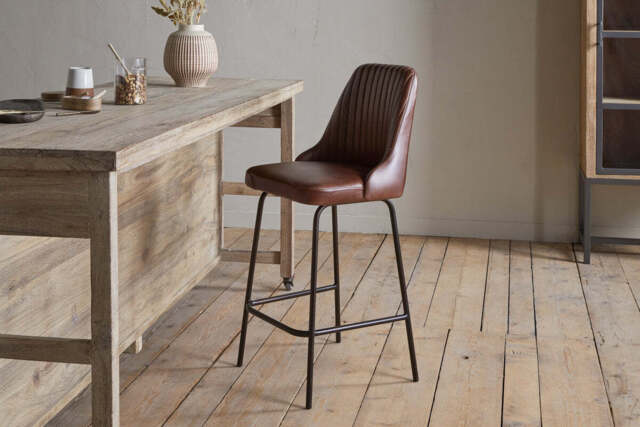 nkuku Harsha Leather Counter Dining Chair - Seating - One Size - Chocolate Brown