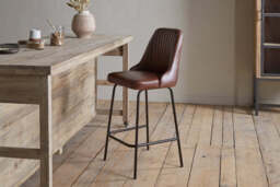 nkuku Harsha Leather Counter Dining Chair - Seating - One Size - Chocolate Brown