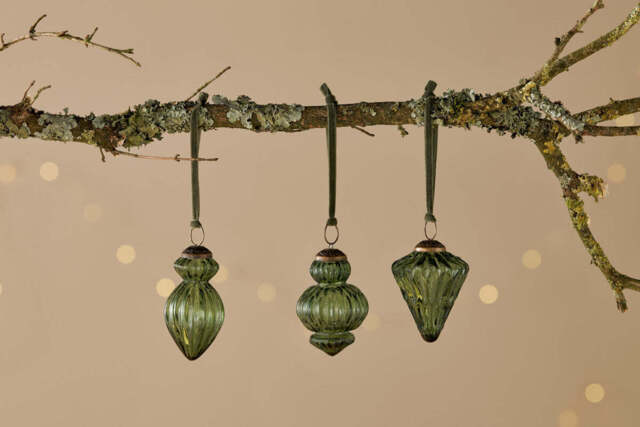nkuku Manipur Baubles Set Of 4 - Christmas Decorations - Green