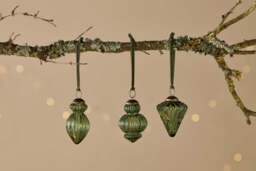 nkuku Manipur Baubles Set Of 4 - Christmas Decorations - Green